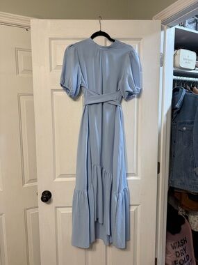 SHEIN Light Blue Puff Sleeve High-Low Maxi Dress